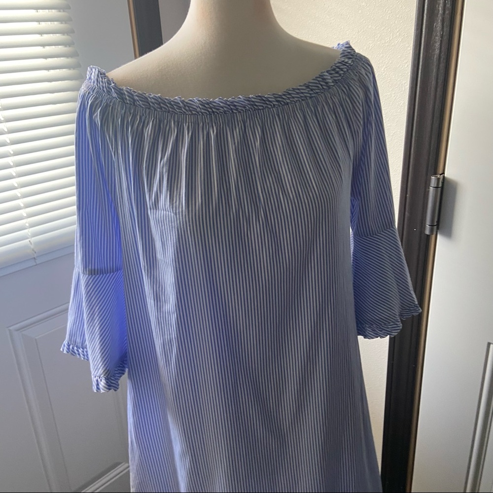 Striped off the shoulder or boat neck cotton blend summer dress